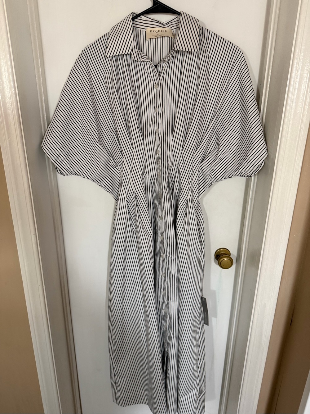 Anthropologie Exquise Striped Button-Front Shirt Dress in White and Black MP NWT